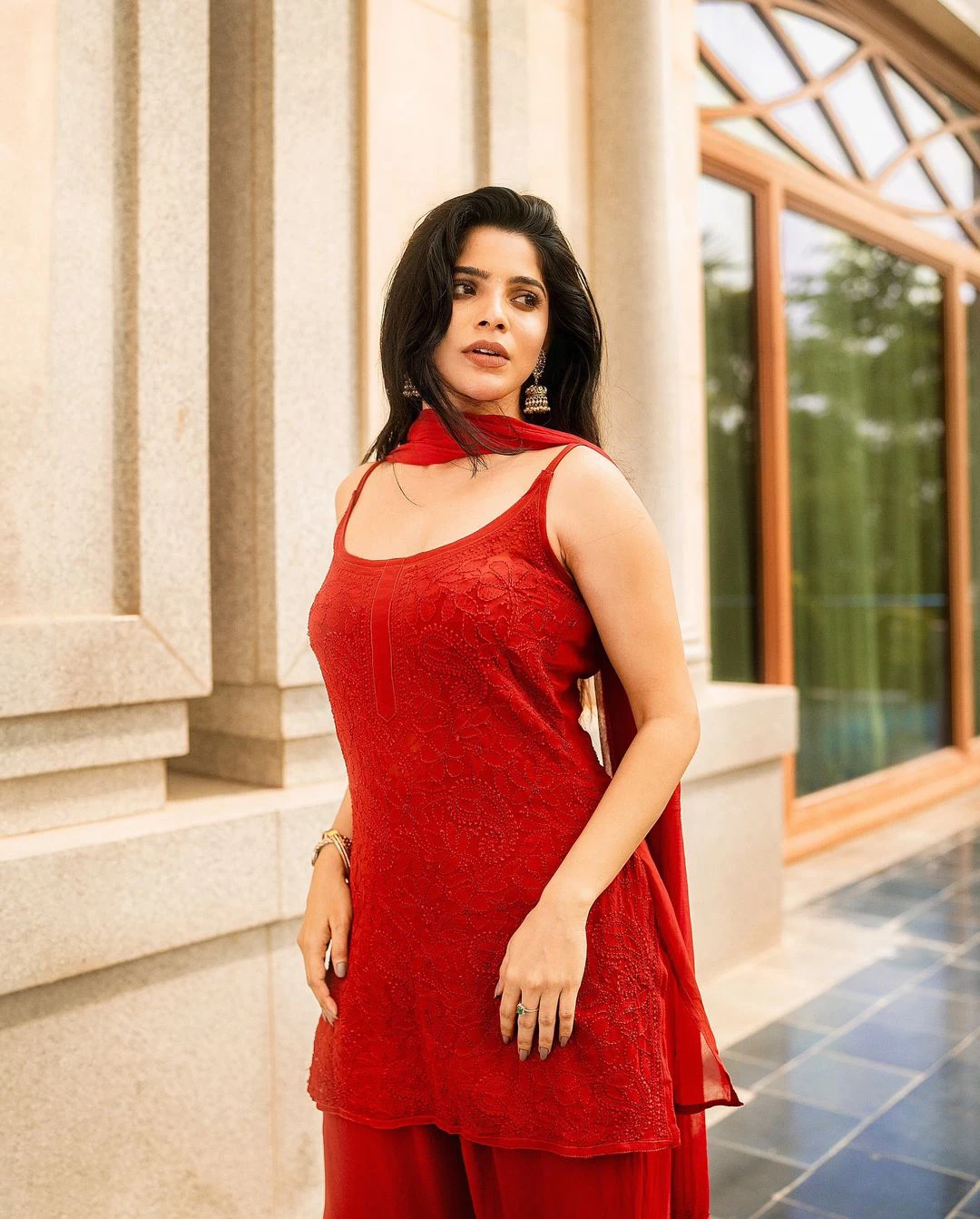 Divyabharathi Stunning Looks in Red Dress