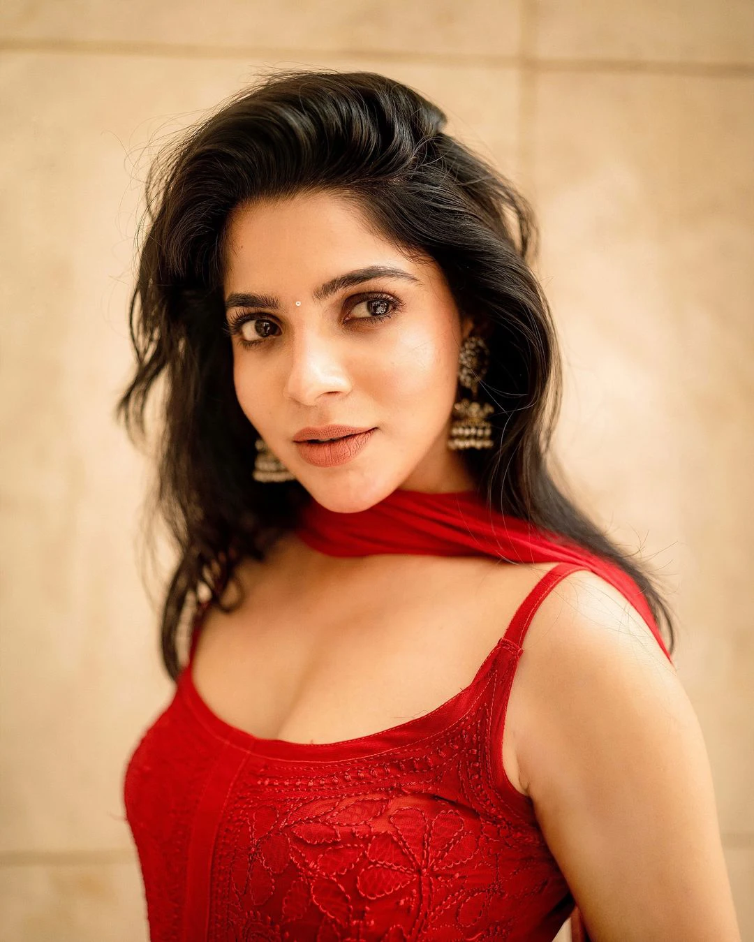 Divyabharathi Stunning Looks in Red Dress