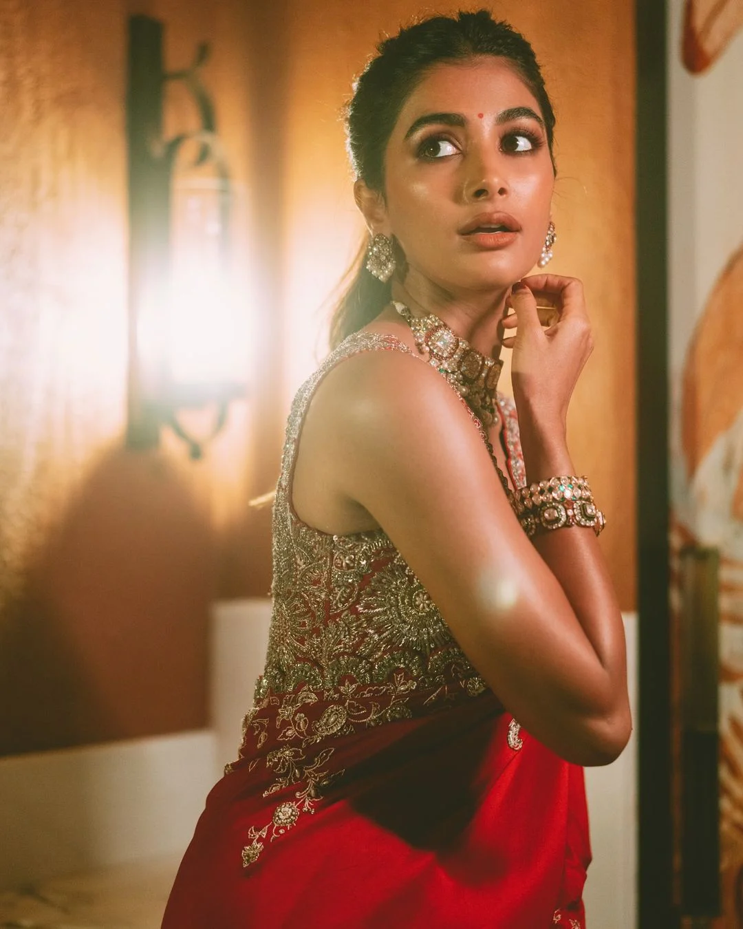 Pooja Hegde Shines in Red Saree