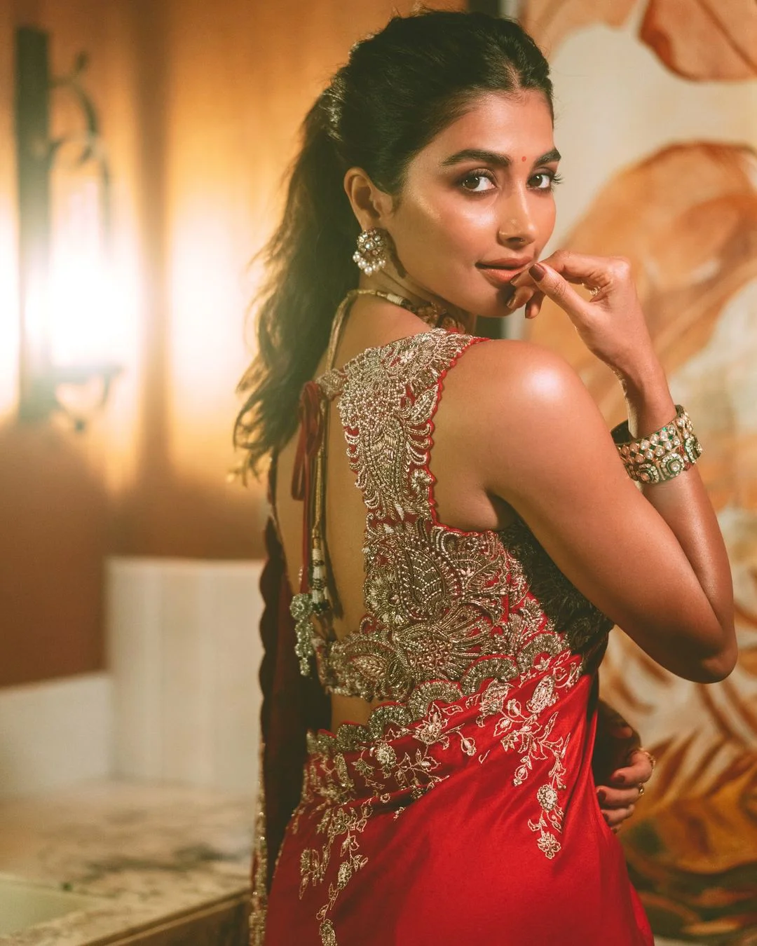 Pooja Hegde Shines in Red Saree