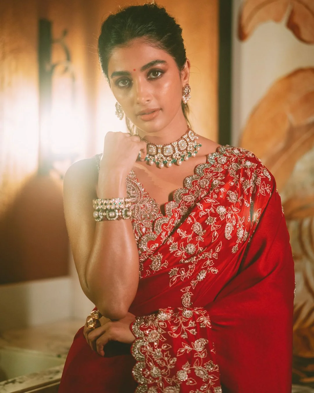 Pooja Hegde Shines in Red Saree